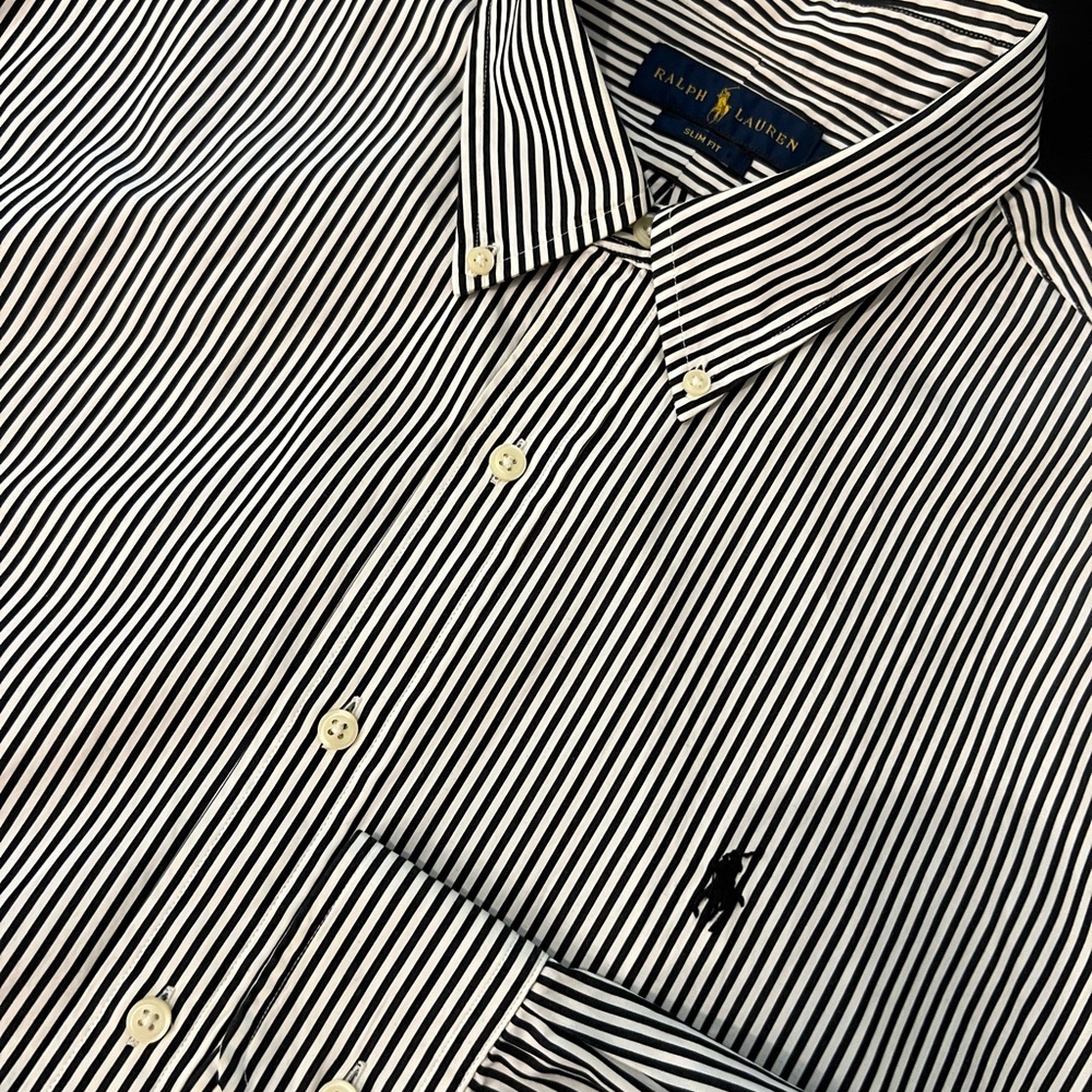 Polo Ralph Lauren Black & White Pin Striped Slim Fit Button Down Shirt